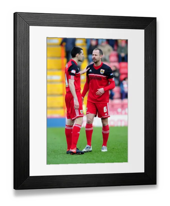 Framed Print : Bristol City: Louis Carey and Brendan Maloney Pre-Game Conversation, Ashton Gate, 2013 (Bristol City vs Ipswich Town, Championship)