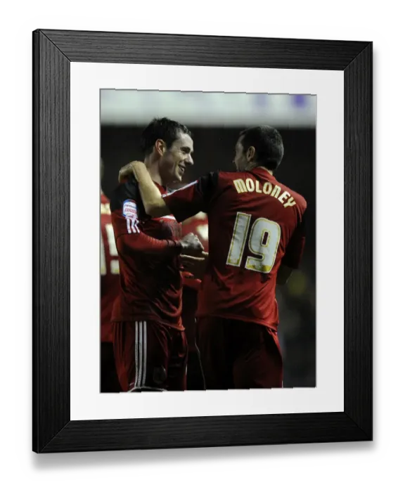 Framed Print : Bristol City's Gregg Cunningham Scores and Celebrates with Brendan Moloney Against Watford in Championship Match, January 2013 Framed Print : Bristol City's Gregg Cunningham Scores and Celebrates with Brendan Moloney Against Watford in Championship Match, January 2013