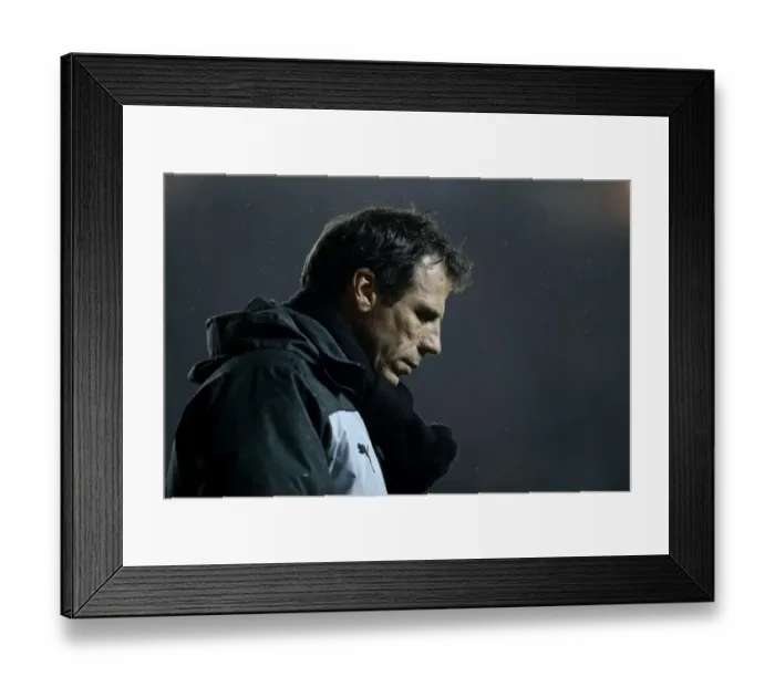 Framed Print : Gianfranco Zola's Disappointed Expression: Bristol City Holds Lead over Watford at Half-Time