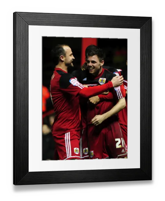 Framed Print : Bristol City's Paul Anderson and Louis Carey Celebrate Goal Against Watford, Championship Match, 2013 Framed Print : Bristol City's Paul Anderson and Louis Carey Celebrate Goal Against Watford, Championship Match, 2013