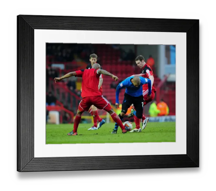 Framed Print : Intense Tackle: Marvin Elliott vs. Aldin Guédioura, Bristol City vs. Nottingham Forest, Championship Football Match