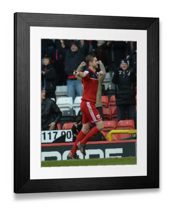 Framed Print : Steven Davies's Thrilling Goal Celebration: A Football Moment at Ashton Gate (Bristol City vs. Nottingham Forest, Npower Championship, February 9, 2013)