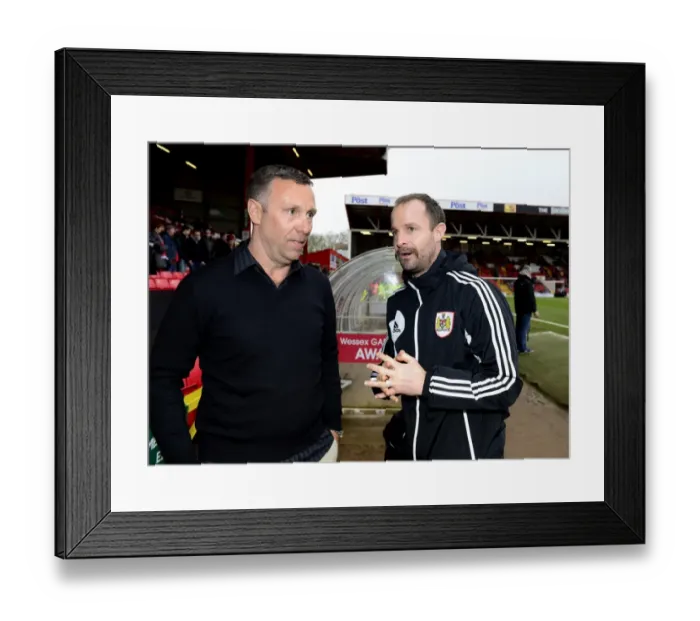 Framed Print : Brian Tinnion's Nostalgic Reunion with Louis Carey at Ashton Gate during Bristol City vs. Nottingham Forest (09 / 02 / 2013) Framed Print : Brian Tinnion's Nostalgic Reunion with Louis Carey at Ashton Gate during Bristol City vs. Nottingham Forest (09 / 02 / 2013)