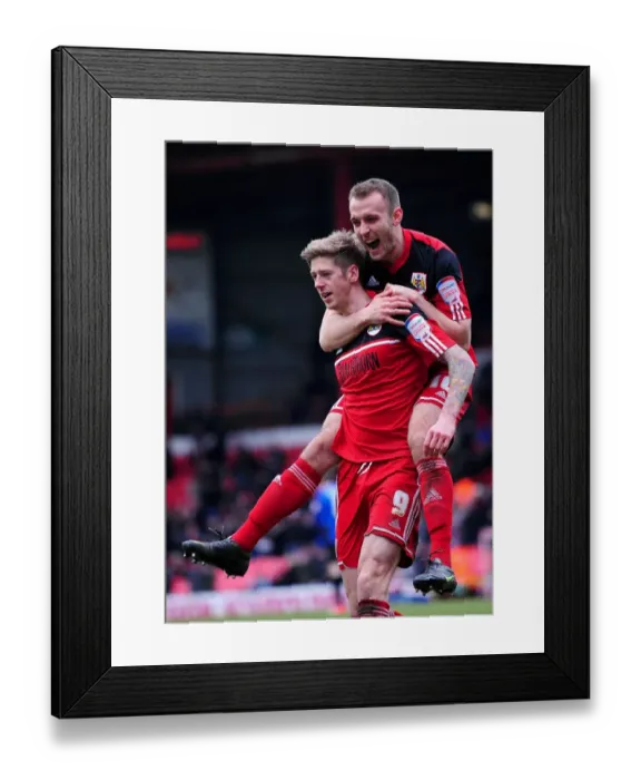Framed Print : Euphoric Moment: Stead and Kelly's Thrilling Goal Celebration for Bristol City (2013)