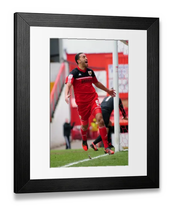 Framed Print : Bristol City's Lewin Nyatanga Scores Dramatic Winning Goal Against Barnsley in Npower Championship (2013)