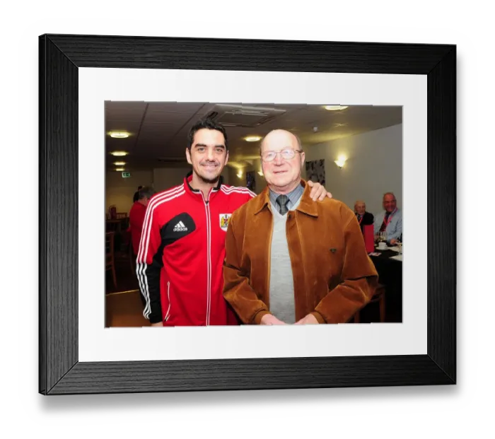Framed Print : Bristol City: A Tradition Upheld - Current Kit Man Scott Murray and Former Kit Man Buster Footman at Ashton Gate