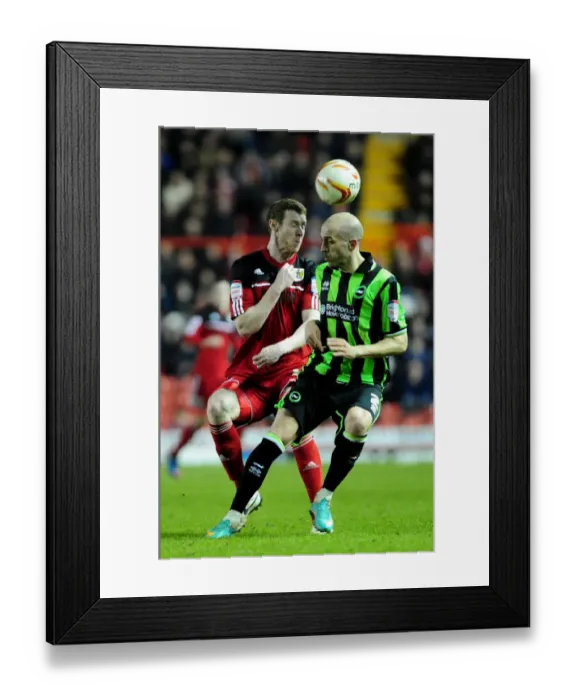 Framed Print : Clash at Ashton Gate: Pearson vs Saltor in Intense Aerial Battle during Bristol City vs Brighton and Hove Albion, Npower Championship Match, 2013 Framed Print : Clash at Ashton Gate: Pearson vs Saltor in Intense Aerial Battle during Bristol City vs Brighton and Hove Albion, Npower Championship Match, 2013