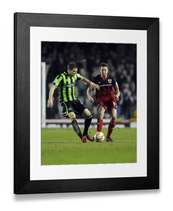 Framed Print : Intense Rivalry: A Football Battle - Cole Skuse vs Dean Hammond (Bristol City vs Brighton and Hove Albion)