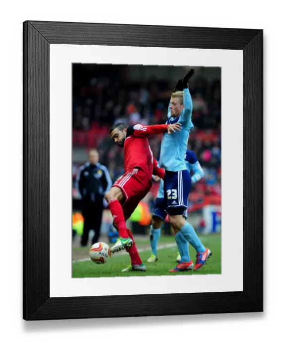 Framed Print : Bristol City's Liam Fontaine Fends Off Curtis Main Pressure During Bristol City V Middlesbrough Match, March 2013