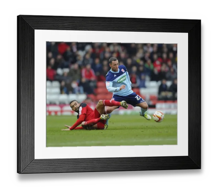 Framed Print : Intense Football Clash: Liam Fontaine vs. Scott McDonald, Bristol City vs. Middlesbrough, Npower Championship Framed Print : Intense Football Clash: Liam Fontaine vs. Scott McDonald, Bristol City vs. Middlesbrough, Npower Championship