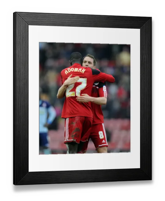 Framed Print : Adomah and Kilkenny Celebrate Goal: Bristol City vs. Middlesbrough, 09-03-2013