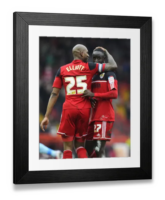 Framed Print : Adomah and Elliott Celebrate Goal: Bristol City vs. Middlesbrough, 09-03-2013