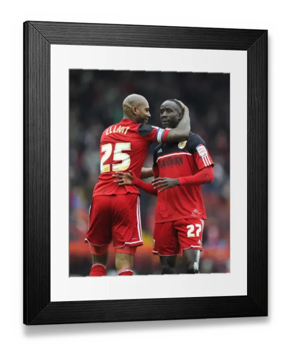 Framed Print : Jubilant Moment: Adomah and Elliott's Goal Celebration for Bristol City against Middlesbrough (09-03-2013) Framed Print : Jubilant Moment: Adomah and Elliott's Goal Celebration for Bristol City against Middlesbrough (09-03-2013)