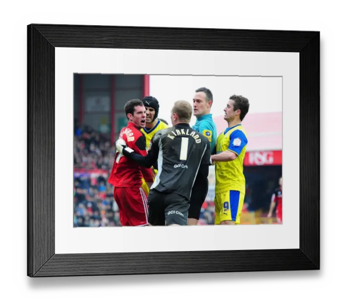 Framed Print : Controversial Penalty and Heated Confrontation: Greg Cunningham's Diving Call Sparks Tension between Bristol City and Sheffield Wednesday Players Framed Print : Controversial Penalty and Heated Confrontation: Greg Cunningham's Diving Call Sparks Tension between Bristol City and Sheffield Wednesday Players