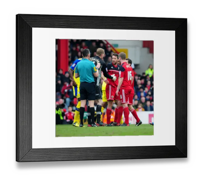 Framed Print : Intense Rivalry: Players Clash in Bristol City vs Sheffield Wednesday Match