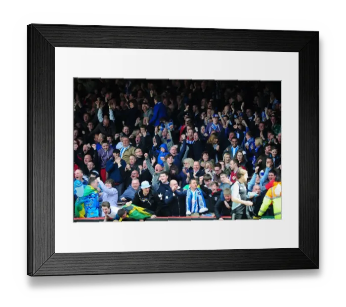 Framed Print : Celebrating the Opener: Thrilling Moment as Huddersfield Town Fans Erupt in Cheers at Ashton Gate, Bristol City vs Huddersfield Town, Npower Championship (2013)