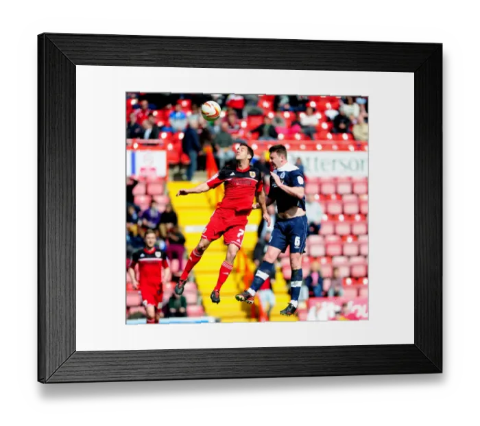 Framed Print : Aerial Clash: Sam Baldock vs Anthony Gerrard - Bristol City vs Huddersfield Town, Npower Championship