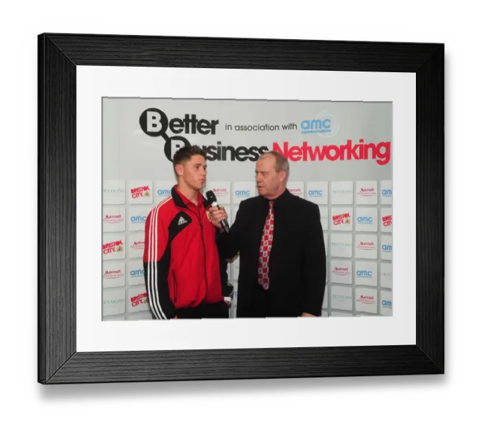 Framed Print : Behind the Scenes: Wes Burns Interview with Paul Cheesley at Ashton Gate before Bristol City vs Huddersfield Town, 2013