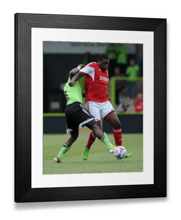 Framed Print : Forest Green Rovers Alhassan Bangura Tackles Jay Emmanuel-Thomas of Bristol City - Preseason 2013