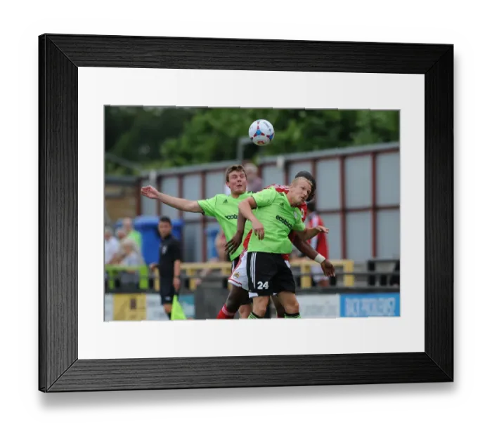 Framed Print : Maron Harewood vs Marcus Kelly and Chris Stokes: A High Ball Battle in Forest Green Rovers vs Bristol City Preseason Match, 2013 Framed Print : Maron Harewood vs Marcus Kelly and Chris Stokes: A High Ball Battle in Forest Green Rovers vs Bristol City Preseason Match, 2013