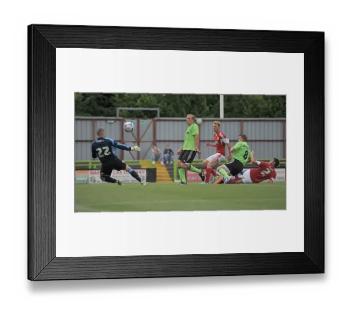 Framed Print : Forest Green Rovers Danny Wright Thwarts Last-Minute Goal Attempt Against Bristol City - Preseason 2013