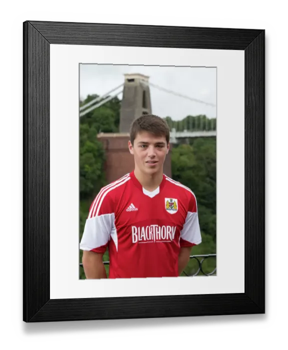 Framed Print : Bristol City Football Team at Avon Gorge Hotel: Chris Abbott and the Clifton Suspension Bridge Backdrop, 2013