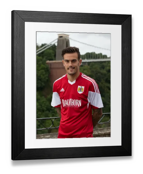 Framed Print : Bristol City Football Team at Avon Gorge Hotel: Marlon Pack in Front of Clifton Suspension Bridge (July 2013)