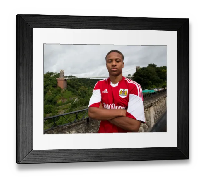Framed Print : Bobby Reid of Bristol City: Team Photo at Avon Gorge Hotel, Bristol (July 2013) - Football Star's Headshot Session at Clifton Suspension Bridge