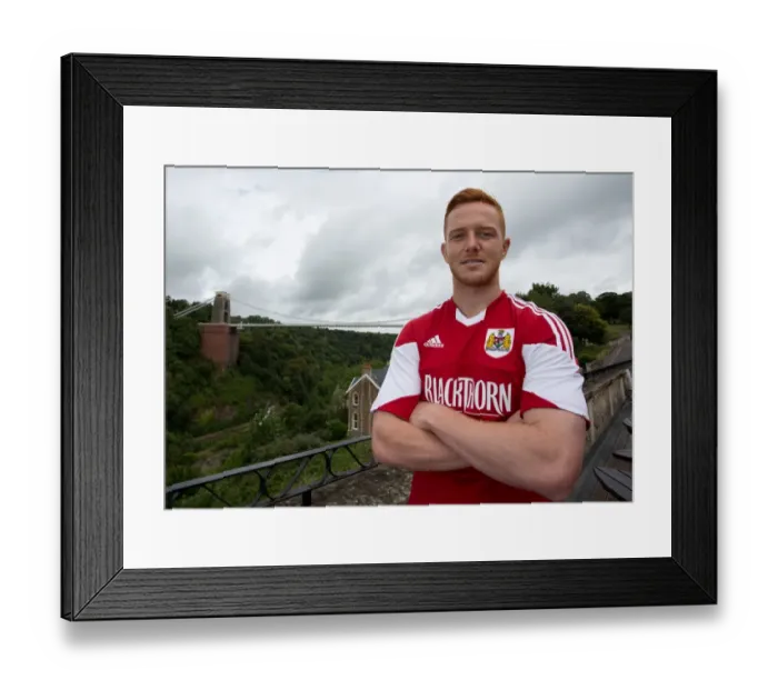 Framed Print : Bristol City Football Team: Ryan Taylor's Focused Expression at 2013 Pre-Season Portraits, Avon Gorge Hotel