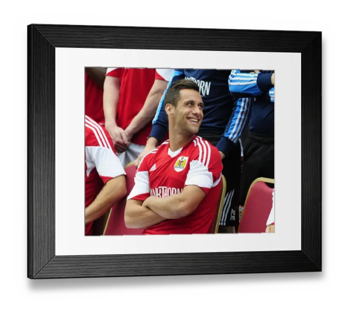 Framed Print : Bristol City Football Team: A Lighthearted Moment during the Team Photo Shoot (July 2013)