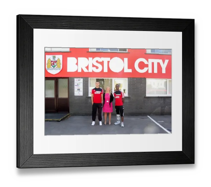 Framed Print : Bristol City Football Club: James Wilson, Amy Kingston, and Toby Ajala Outside Ashton Gate - Sky Bet League One Clash vs. Bradford City (August 3, 2013)