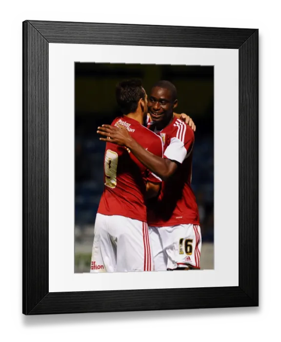 Framed Print : Jordan Wynter's Goal Celebration: Gillingham vs. Bristol City, Capital One Cup First Round