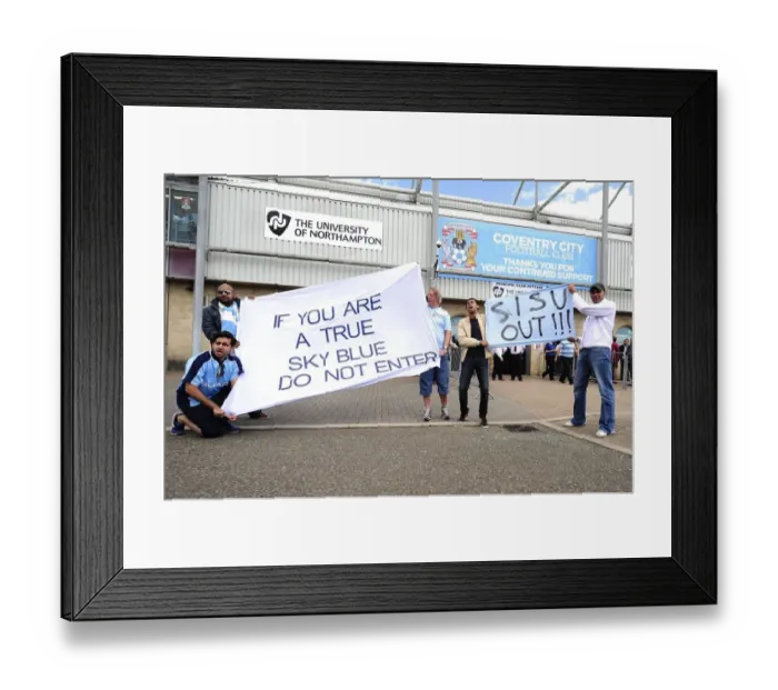 Framed Print : Protesting Coventry Fans Outside Sixfields Stadium During Coventry vs. Bristol City Match Framed Print : Protesting Coventry Fans Outside Sixfields Stadium During Coventry vs. Bristol City Match
