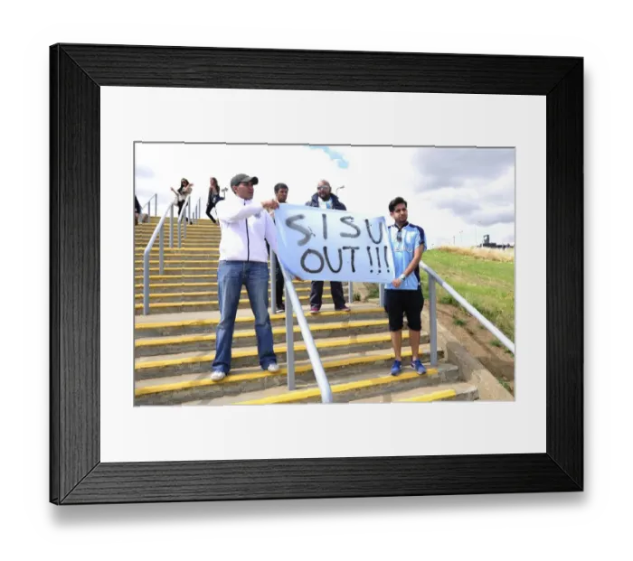 Framed Print : Coventry City Fans Protest Outside Sixfields Stadium During Coventry vs. Bristol City Match Framed Print : Coventry City Fans Protest Outside Sixfields Stadium During Coventry vs. Bristol City Match