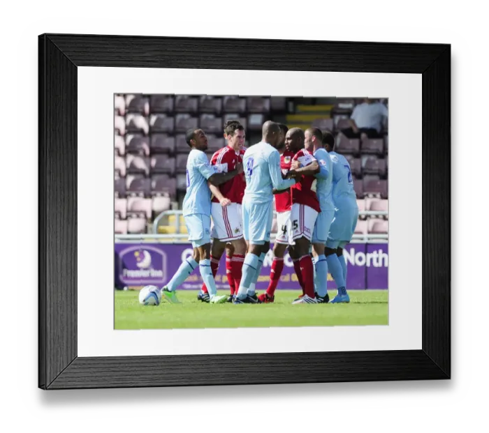Framed Print : Bristol City vs Coventry: Intense Moment of Dispute on the Football Field Framed Print : Bristol City vs Coventry: Intense Moment of Dispute on the Football Field