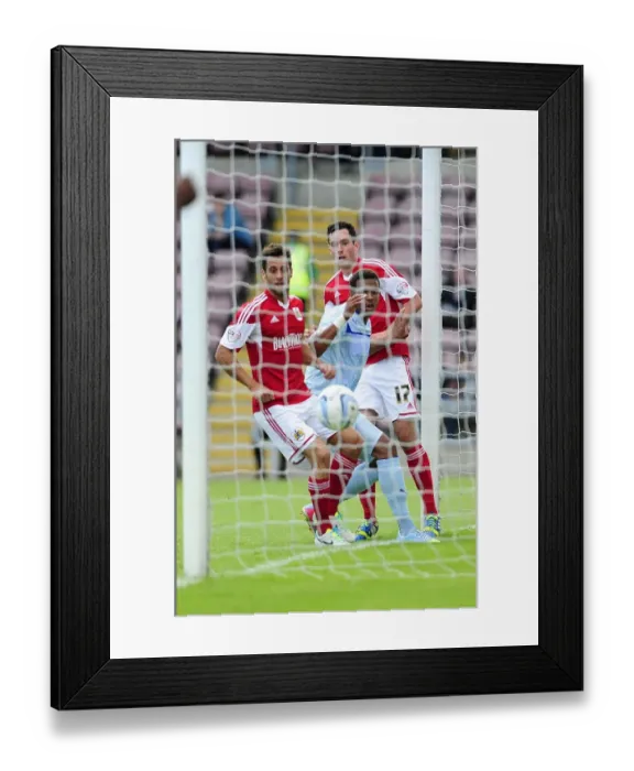 Framed Print : Bristol City's Sam Baldock Scores Dramatic Goal Past Coventry's Cyrus Christie and Greg Cunningham - Coventry V Bristol City, Sky Bet League One