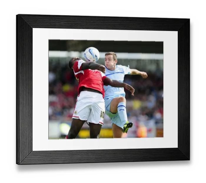 Framed Print : Jay Emmanuel-Thomas Faces Pressure from Blair Adams in Coventry vs. Bristol City Football Match, Sky Bet League One