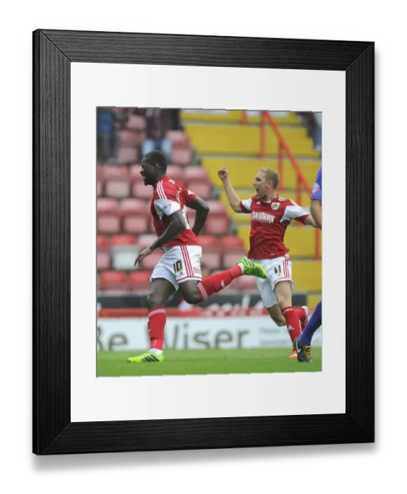 Framed Print : Bristol City's Jay Emmanuel-Thomas Celebrates Goal Against Wolves in Sky Bet League One (August 13, 2013)