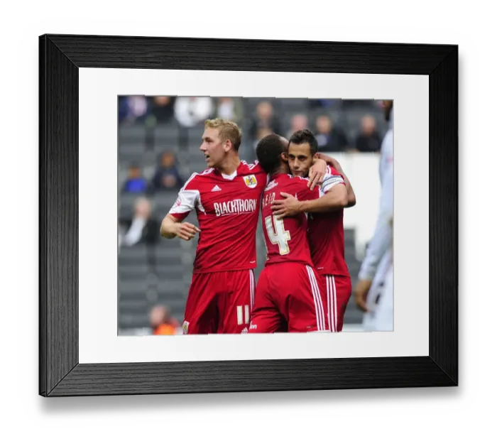 Framed Print : Bristol City: Thrilling Goal Celebration by Sam Baldock and Team Mates vs. Milton Keynes Dons, 2013