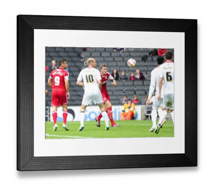 Framed Print : Aden Flint's Headed Goal: Milton Keynes Dons vs. Bristol City, Sky Bet League One, 2013 Framed Print : Aden Flint's Headed Goal: Milton Keynes Dons vs. Bristol City, Sky Bet League One, 2013