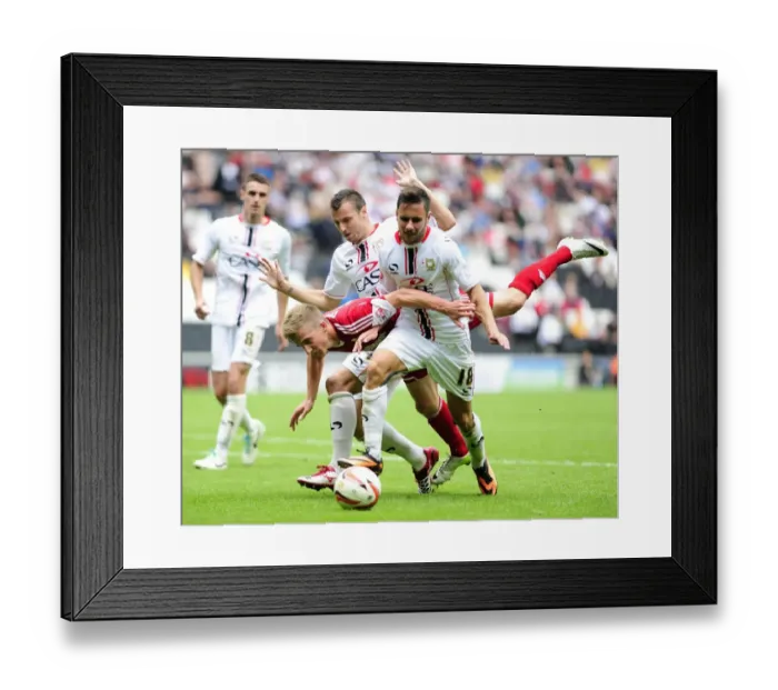 Framed Print : Penalty Dispute: Joe Bryan vs. Kay and Baldock (Bristol City vs. Milton Keynes Dons)