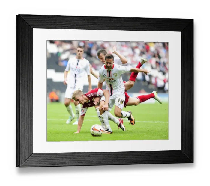 Framed Print : Penalty Dispute: Joe Bryan vs. Kay and Baldock (MK Dons)