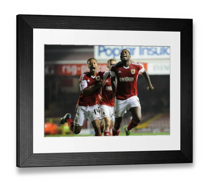Framed Print : Bristol City: Emmanuel-Thomas and Reid's Unforgettable Goal Celebration vs Crystal Palace (2013) Framed Print : Bristol City: Emmanuel-Thomas and Reid's Unforgettable Goal Celebration vs Crystal Palace (2013)