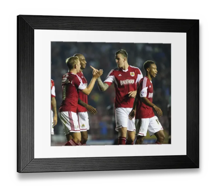 Framed Print : Bristol City: Wagstaff and Flint's Euphoric Moment as They Celebrate Goal Against Crystal Palace, 2013 Framed Print : Bristol City: Wagstaff and Flint's Euphoric Moment as They Celebrate Goal Against Crystal Palace, 2013