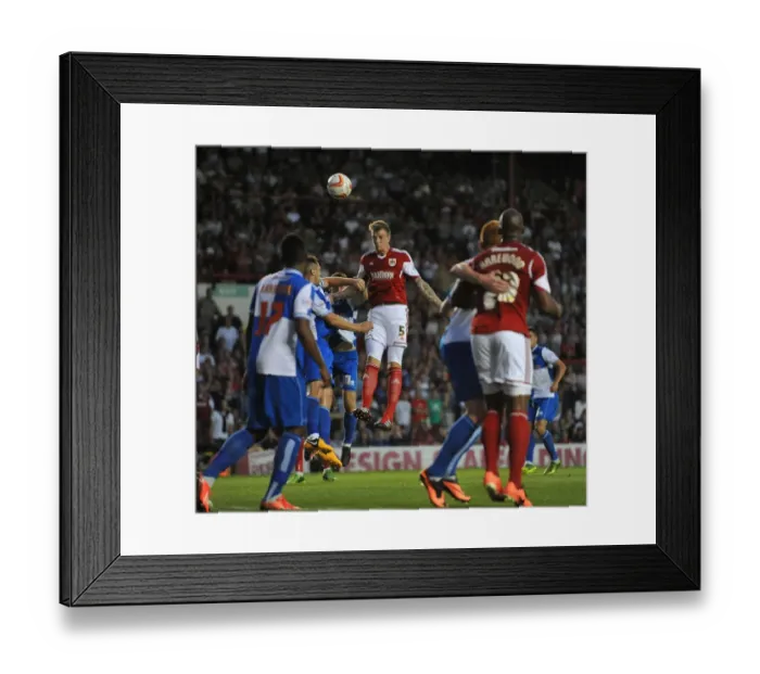 Framed Print : Bristol Derby: Aden Flint's Close Call - Bristol City vs. Bristol Rovers, Johnstone Paint Trophy 2013