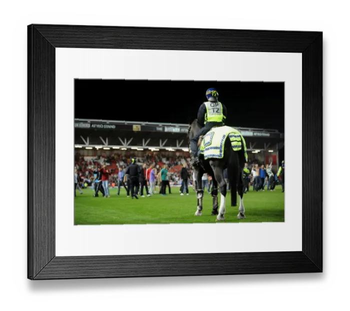 Framed Print : Bristol Derby: Police Horse Halts Fans from Rioting at Ashton Gate (Johnstone Paint Trophy 1st Round, 2013)