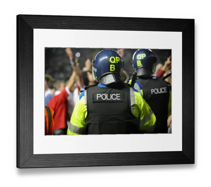 Framed Print : Bristol Derby: Police Intervene as Tensions Flare Between Bristol City and Bristol Rovers Fans (Johnstone Paint Trophy 1st Round, 2013)