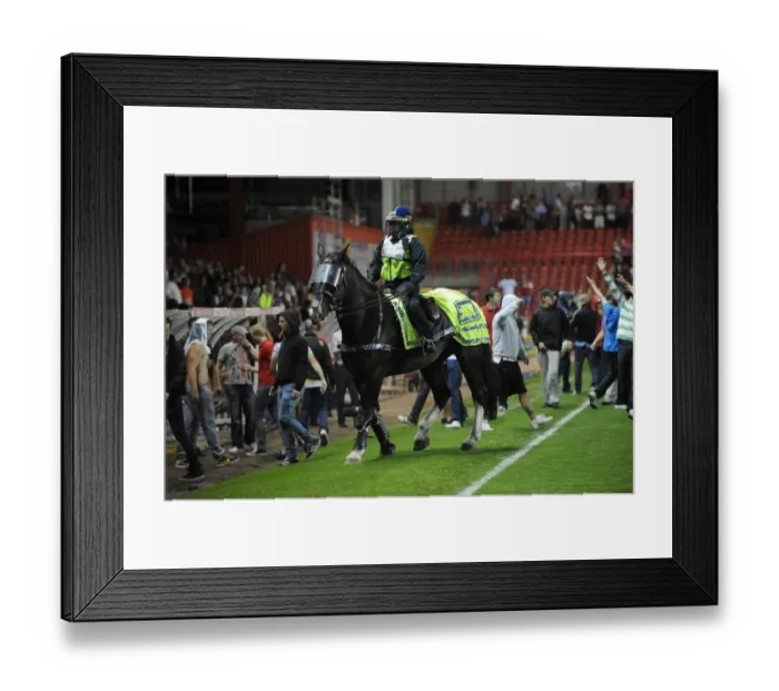 Framed Print : Bristol Derby: Police and Horses Clash in Johnstone Paint Trophy Match between Bristol City and Bristol Rovers (September 4, 2013)