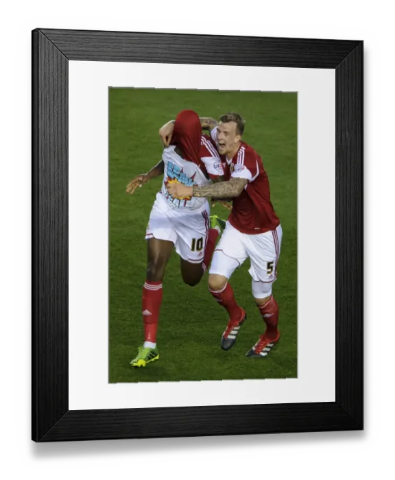 Framed Print : Bristol City Derby: Jay Emmanuel-Thomas and Aden Flint Celebrate Goal with Framed Print : Bristol City Derby: Jay Emmanuel-Thomas and Aden Flint Celebrate Goal with