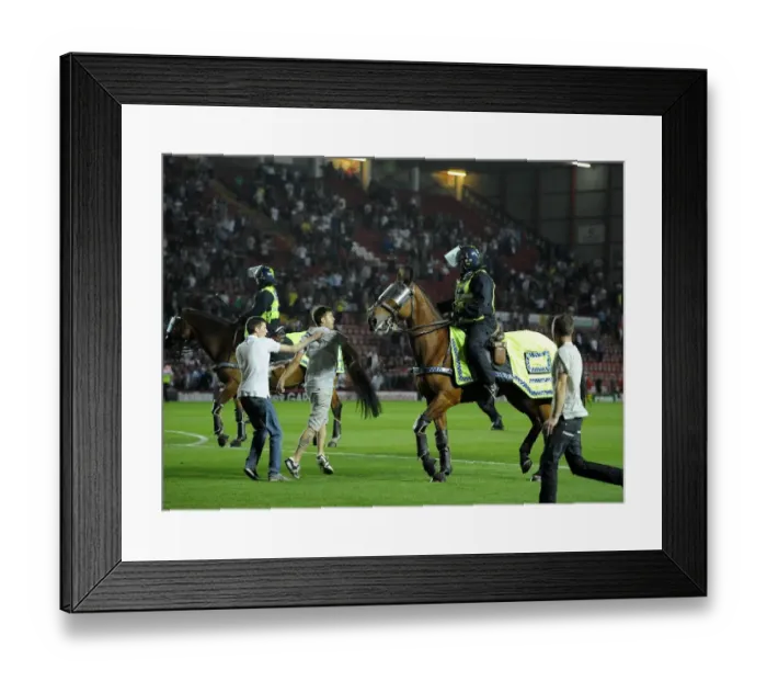 Framed Print : Bristol Derby Chaos: Fan Attacks Police Horse at Ashton Gate Framed Print : Bristol Derby Chaos: Fan Attacks Police Horse at Ashton Gate